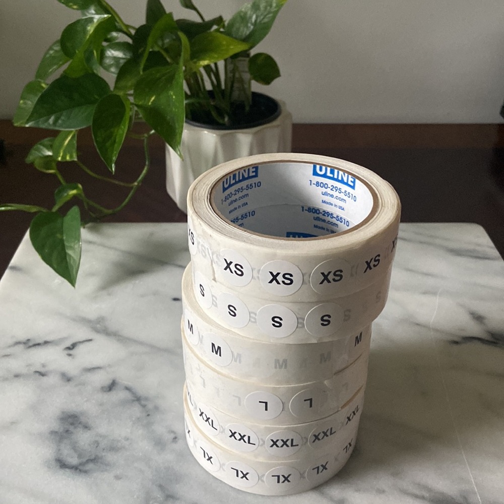Uline size stickers for t-shirts, hoodies, tanks, etc.